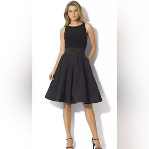 Lauren Ralph Lauren Yuko Taffeta Pleated Cocktail Dress 8 Black Party Sleeveless